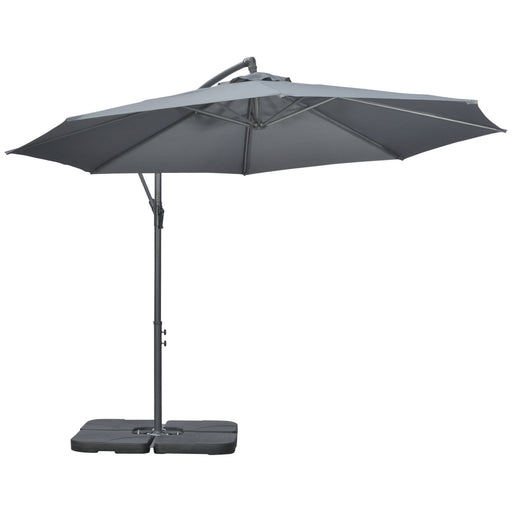Outsunny - 9.6ft Offset Patio Umbrella Garden Hanging Parasol Banana Cantilever Umbrella with Base, Crank, Dark Grey