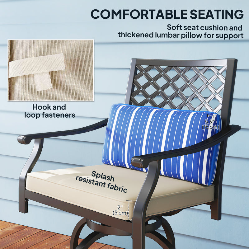 Outsunny - Outdoor Bar Stools Set of 2, Bar Height Swivel Patio Chairs with Cushion, Pillow Footrest for Poolside, Backyard