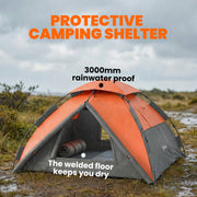 Outsunny - Pop up Camping Tent, 3-4 Man Family Tent, 3000mm Waterproof, with Carry Bag and Top Hook, Dark Grey and Orange