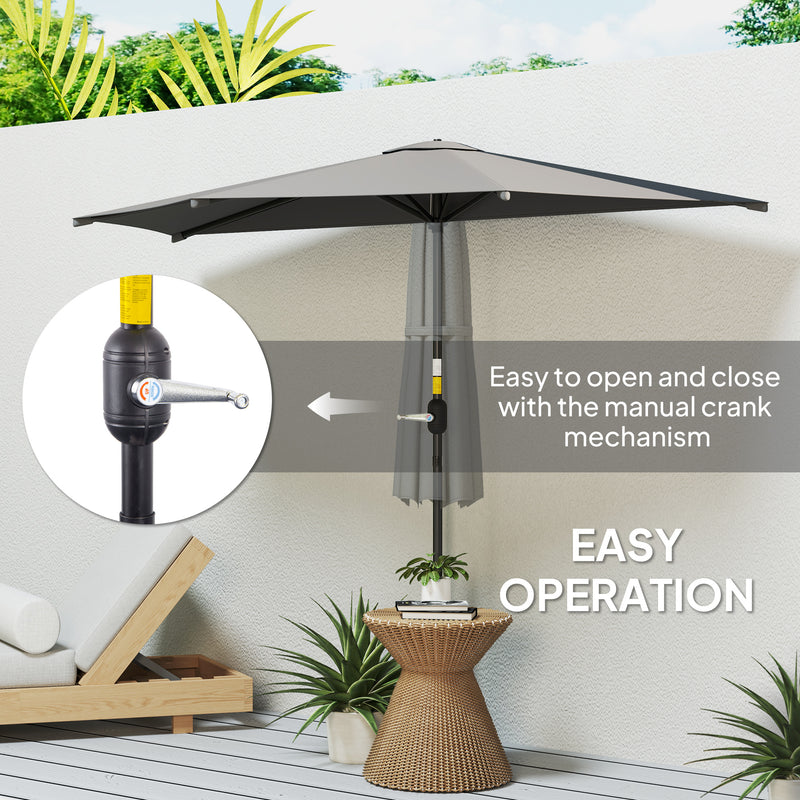 Outsunny - 9.8ft Half Umbrella Semi Round Patio Parasol with Crank Handle, Top Vent for Garden, Balcony - NO BASE INCLUDED, Dark Grey — 84D-008V00CG