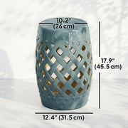 Outsunny - 12.4" x 17.9" Ceramic Garden Stool with Woven Lattice Design, Indoor & Outdoor Decorative Accent Stool, Blue
