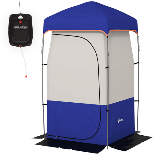 Outsunny - Camping Shower Tent, Portable Privacy Shelter with Solar Shower Bag, Removable Floor and Carrying Bag, Blue