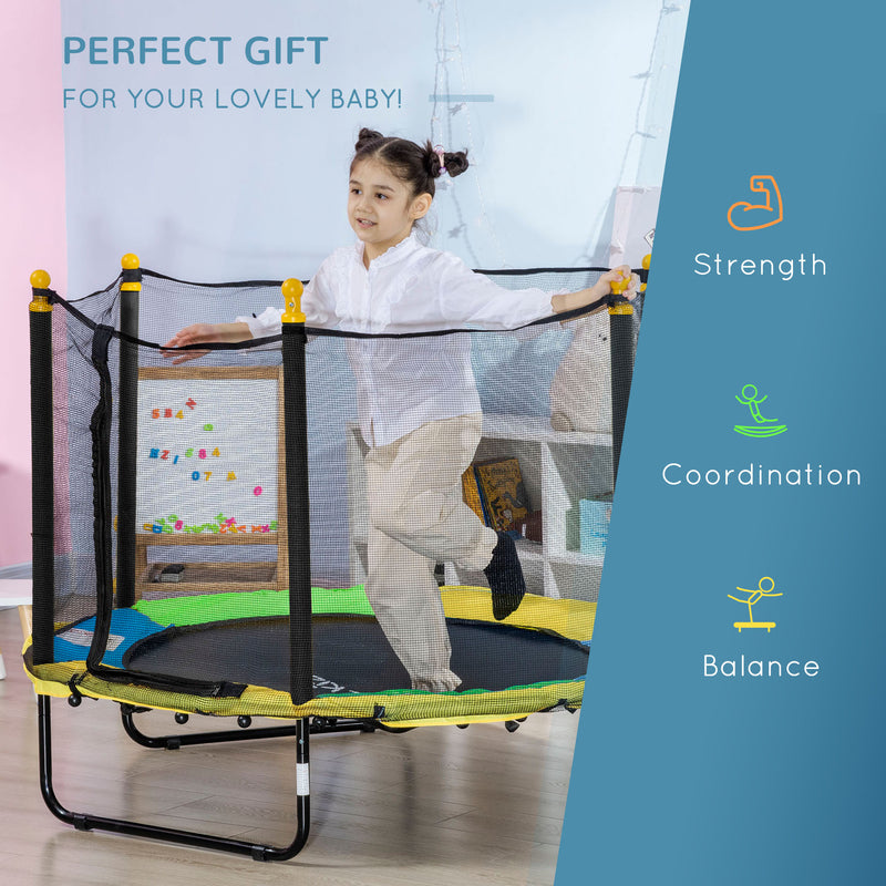 Qaba 4.6FT Trampoline for Kids with Enclosure Net for Ages 3-6, Indoor Outdoor Use, Black
