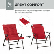 Outsunny - Set of 2 Outdoor Folding Chairs with Adjustable Backrest, Padded Camping Chairs for Outdoor Events, Red