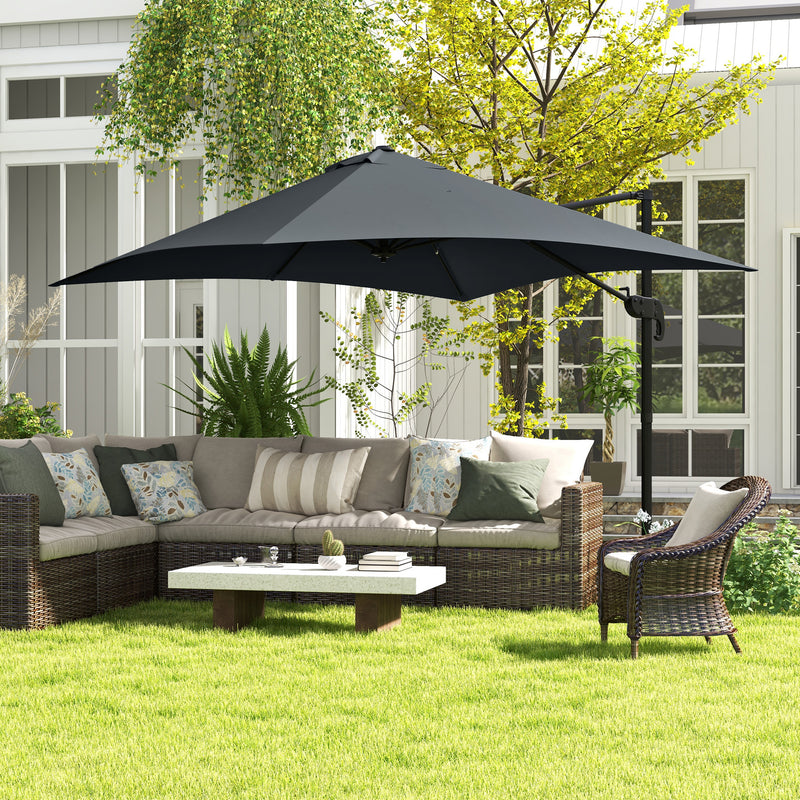 Outsunny - 10x10ft Cantilever Umbrella Rotatable Square Market Parasol, 4 Adjustable Angle for Outdoor Backyard Patio, Dark Grey — 84D-112V01CG