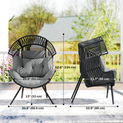Outsunny - Wicker Egg Chair, Indoor Outdoor Rattan Lounge Chair with Thick Cushion and Headrest, Steel Frame, Adjustable Pads, Grey