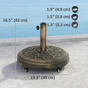 46 lbs Resin Round Patio Umbrella Base, Umbrella Stand with Wheels, Outdoor Umbrella Stand for 1.3"/1.5"/1.9" Umbrella Poles for Outdoor, Lawn, Poolside, Bronze