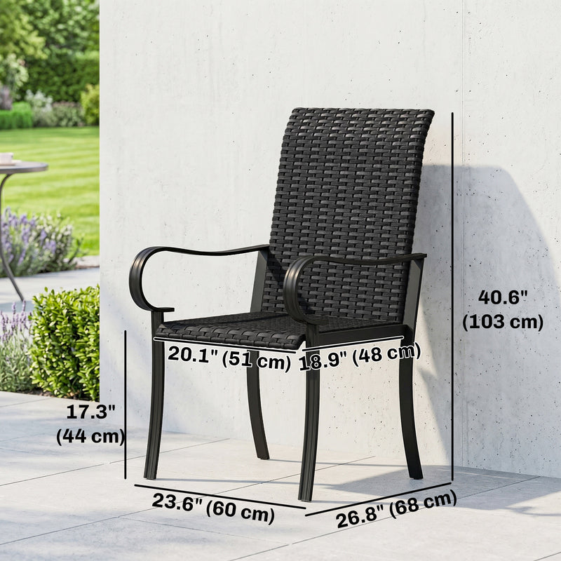 Outsunny - 2 Piece PE Rattan Patio Dining Chairs with Steel Frame, for Garden, Backyard, Pool Side, Porch, Black