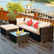Costway - 5 Pieces Outdoor Patio Rattan Furniture Set Sectional Conversation with Cushions-Beige