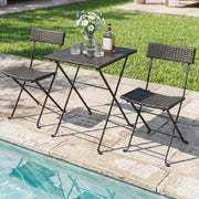Costway - 3-Piece Folding Bistro Set with PE Wicker and X-Shaped Metal Frame-Black