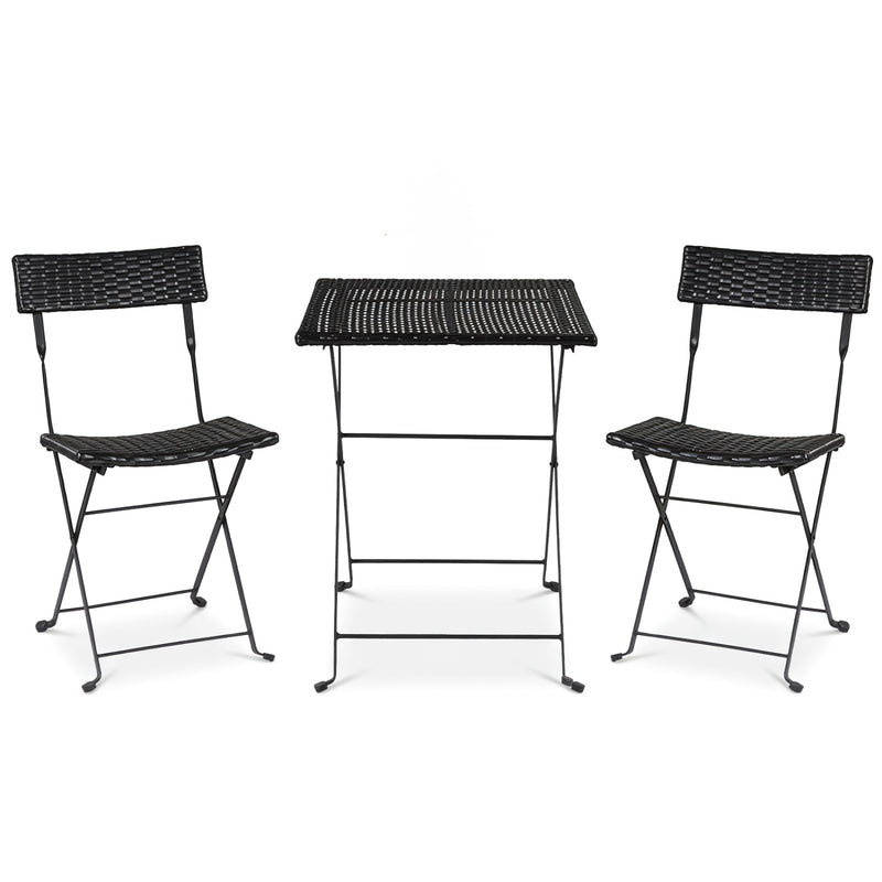 Costway - 3-Piece Folding Bistro Set with PE Wicker and X-Shaped Metal Frame-Black