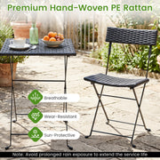 Costway - 3-Piece Folding Bistro Set with PE Wicker and X-Shaped Metal Frame-Black