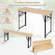 Costway - 3-Piece Folding Picnic Table with Benches Fir Wood Portable Bear Camping SET-Natural