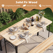 Costway - 3-Piece Folding Picnic Table with Benches Fir Wood Portable Bear Camping SET-Natural