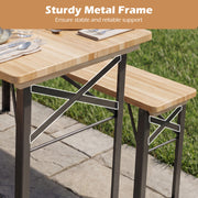 Costway - 3-Piece Folding Picnic Table with Benches Fir Wood Portable Bear Camping SET-Natural