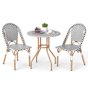 Costway - 3 Piece French Bistro Table Chair Set with Outdoor Wicker Round Table and 2 Dining Chairs