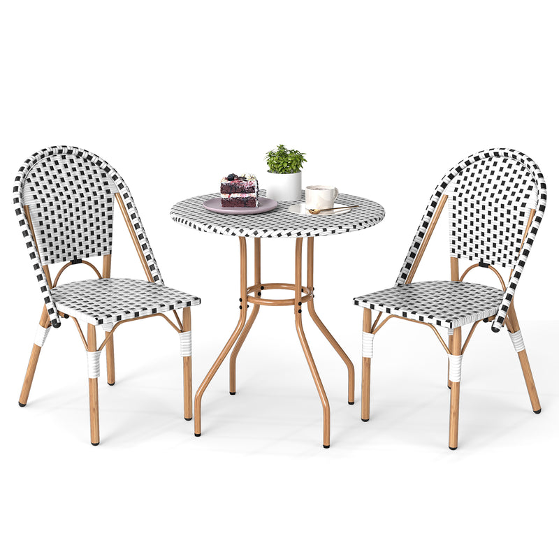Costway - 3 Piece French Bistro Table Chair Set with Outdoor Wicker Round Table and 2 Dining Chairs