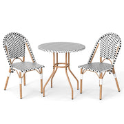Costway - 3 Piece French Bistro Table Chair Set with Outdoor Wicker Round Table and 2 Dining Chairs