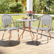 Costway - 3 Piece French Bistro Table Chair Set with Outdoor Wicker Round Table and 2 Dining Chairs