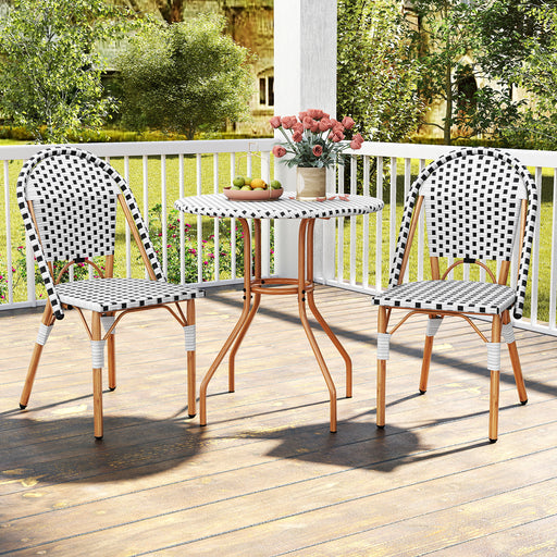 Costway - 3 Piece French Bistro Table Chair Set with Outdoor Wicker Round Table and 2 Dining Chairs