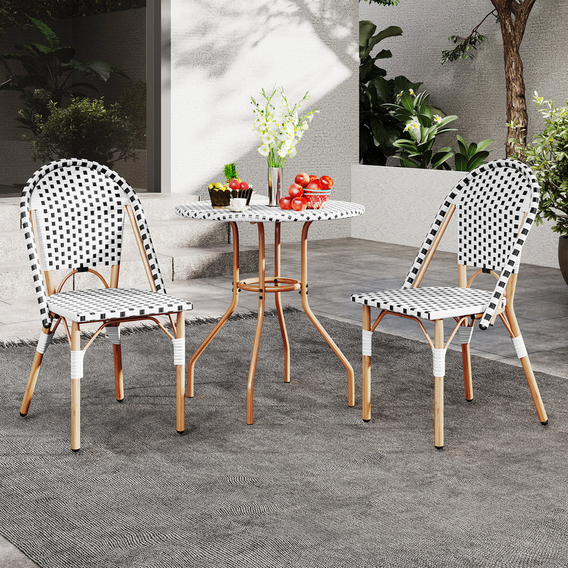 Costway - 3 Piece French Bistro Table Chair Set with Outdoor Wicker Round Table and 2 Dining Chairs