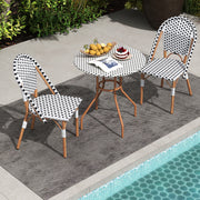 Costway - 3 Piece French Bistro Table Chair Set with Outdoor Wicker Round Table and 2 Dining Chairs