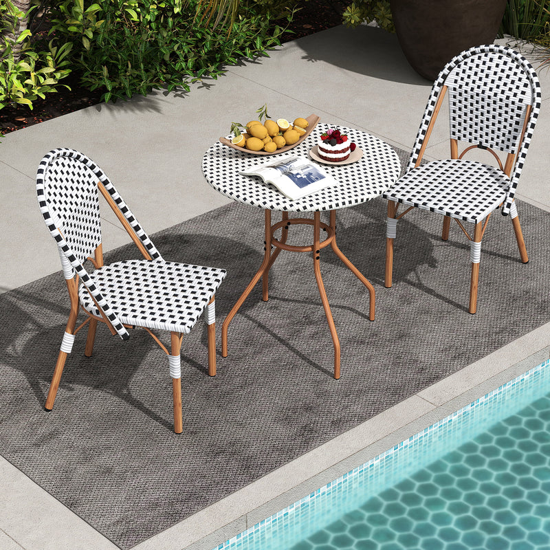Costway - 3 Piece French Bistro Table Chair Set with Outdoor Wicker Round Table and 2 Dining Chairs