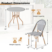Costway - 3 Piece French Bistro Table Chair Set with Outdoor Wicker Round Table and 2 Dining Chairs