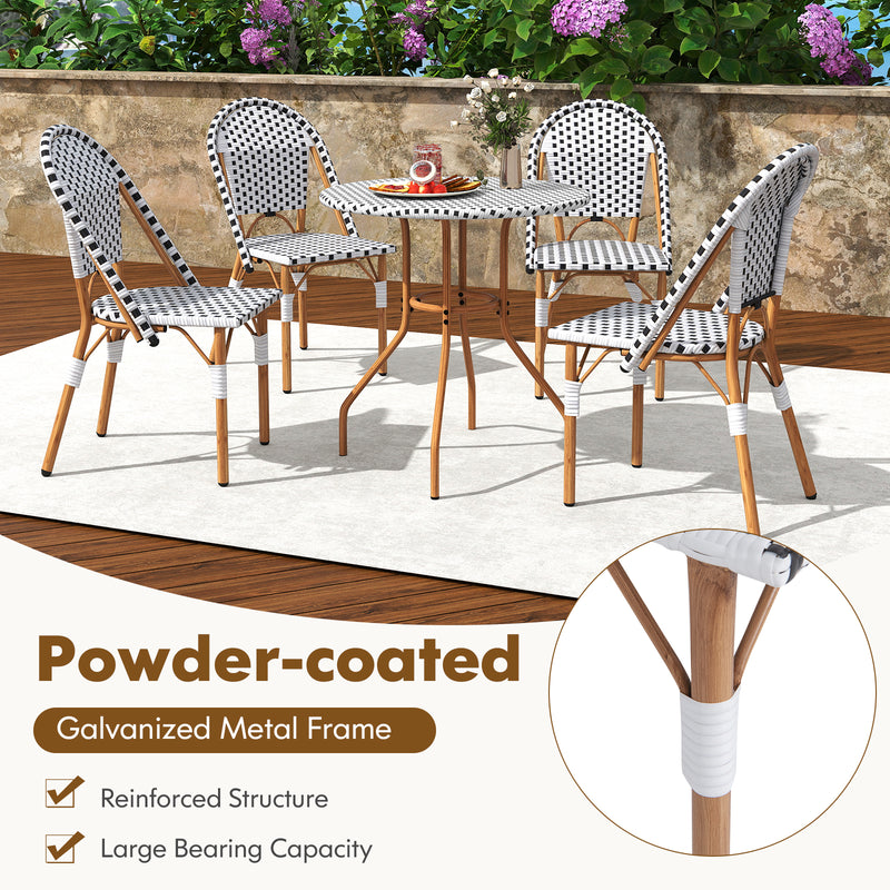 Costway - 3 Piece French Bistro Table Chair Set with Outdoor Wicker Round Table and 2 Dining Chairs