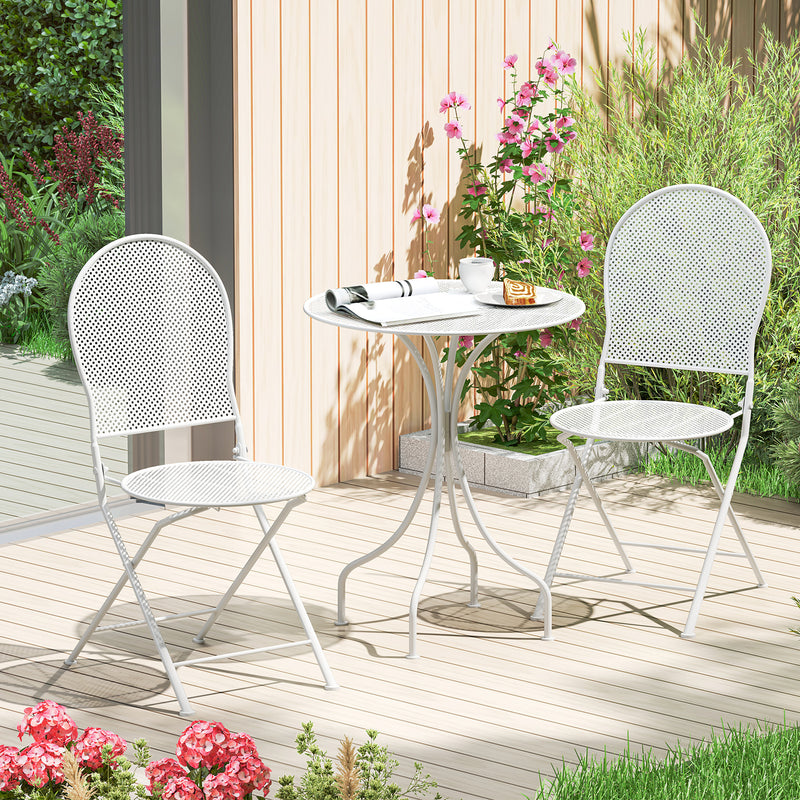 Costway - 3 Piece Metal Bistro Patio Round Table and 2 Folding Chairs Set-White
