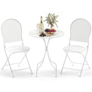 Costway - 3 Piece Metal Bistro Patio Round Table and 2 Folding Chairs Set-White