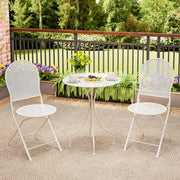 Costway - 3 Piece Metal Bistro Patio Round Table and 2 Folding Chairs Set-White