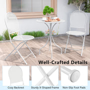Costway - 3 Piece Metal Bistro Patio Round Table and 2 Folding Chairs Set-White