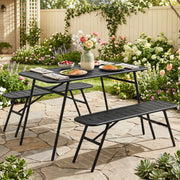 Costway - 3-Piece Outdoor Dining Set with Coffee Table and 2 Benches for Backyard Deck-Black