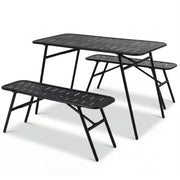 Costway - 3-Piece Outdoor Dining Set with Coffee Table and 2 Benches for Backyard Deck-Black