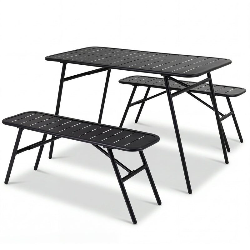 Costway - 3-Piece Outdoor Dining Set with Coffee Table and 2 Benches for Backyard Deck-Black