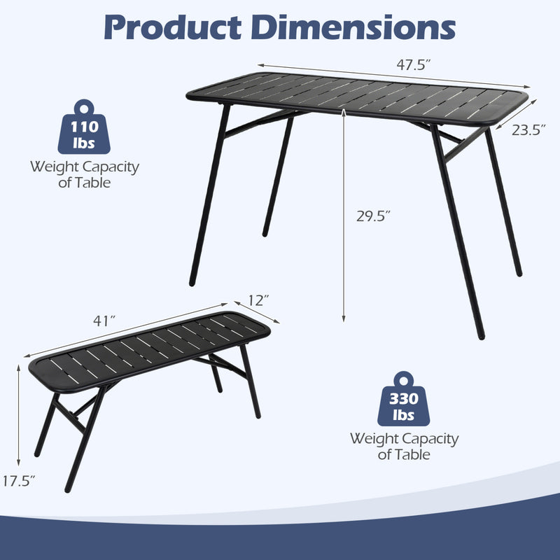 Costway - 3-Piece Outdoor Dining Set with Coffee Table and 2 Benches for Backyard Deck-Black