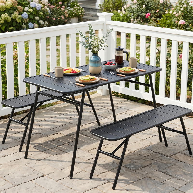 Costway - 3-Piece Outdoor Dining Set with Coffee Table and 2 Benches for Backyard Deck-Black