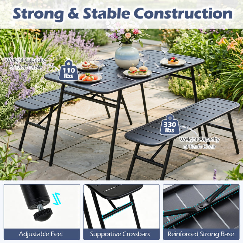Costway - 3-Piece Outdoor Dining Set with Coffee Table and 2 Benches for Backyard Deck-Black