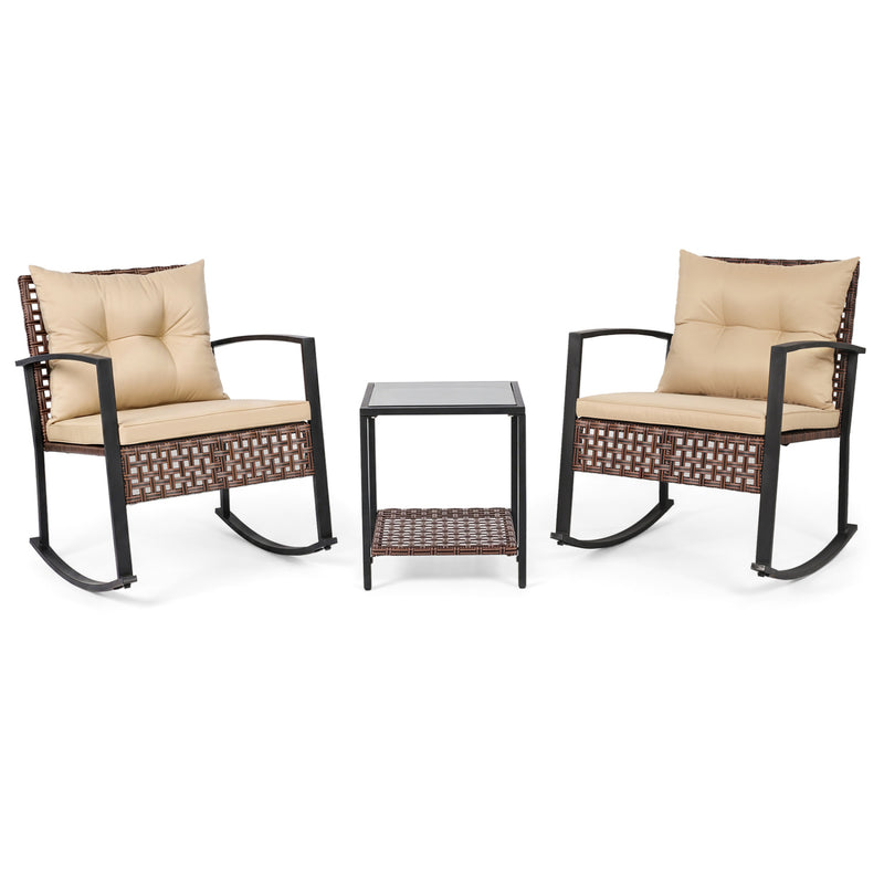 Costway - 3-Piece Outdoor Rocking Chair Set-Brown