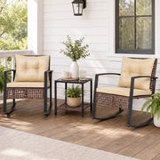 Costway - 3-Piece Outdoor Rocking Chair Set-Brown
