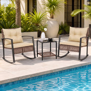Costway - 3-Piece Outdoor Rocking Chair Set-Brown