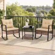 Costway - 3-Piece Outdoor Rocking Chair Set-Brown