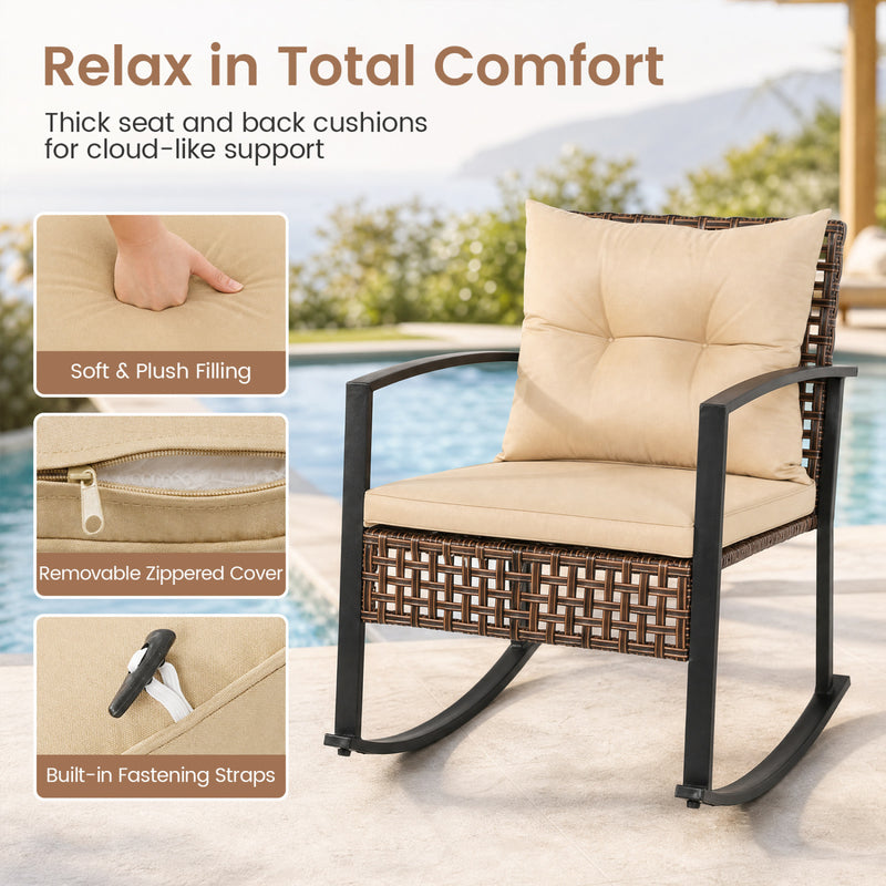 Costway - 3-Piece Outdoor Rocking Chair Set-Brown