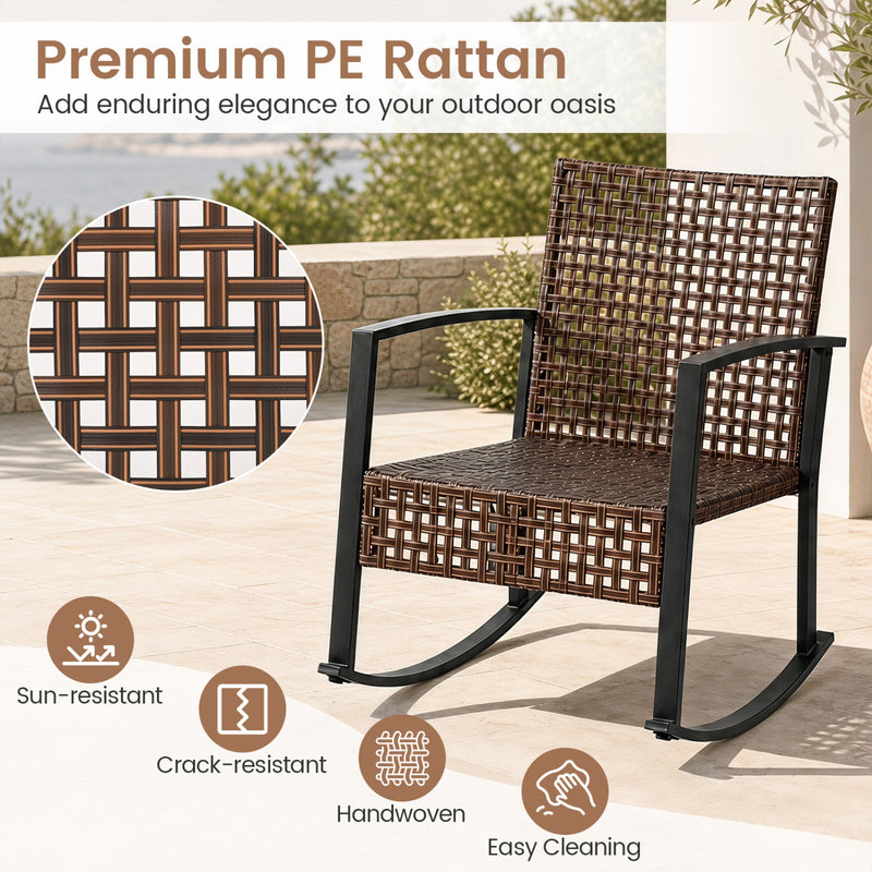 Costway - 3-Piece Outdoor Rocking Chair Set-Brown