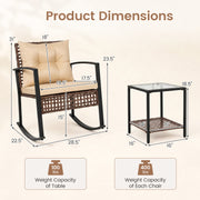 Costway - 3-Piece Outdoor Rocking Chair Set-Brown
