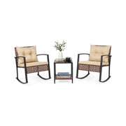 Costway - 3-Piece Outdoor Rocking Chair Set-Brown