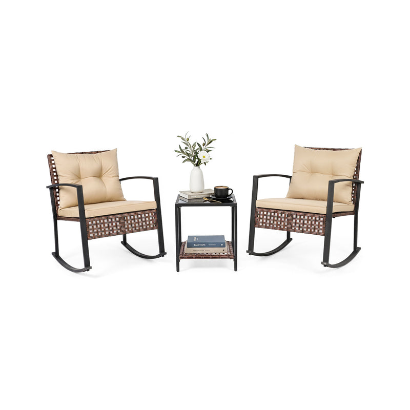 Costway - 3-Piece Outdoor Rocking Chair Set-Brown