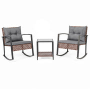 Costway - 3-Piece Outdoor Rocking Chair Set-Gray
