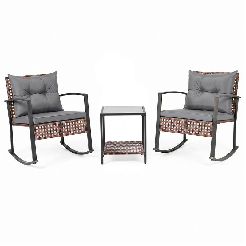 Costway - 3-Piece Outdoor Rocking Chair Set-Gray
